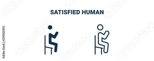 satisfied human icon. Outline and filled satisfied human icon from feeling and reaction collection. Line and glyph vector isolated on white background. Editable satisfied human symbol.