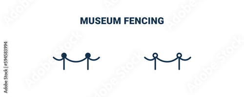 museum fencing icon. Outline and filled museum fencing icon from museum and exhibition collection. Line and glyph vector isolated on white background. Editable museum fencing symbol.