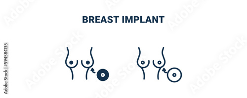 breast implant icon. Outline and filled breast implant icon from medical collection. Line and glyph vector isolated on white background. Editable breast implant symbol