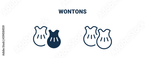 wontons icon. Outline and filled wontons icon from culture and civilization collection. Line and glyph vector isolated on white background. Editable wontons symbol.