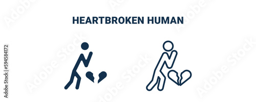 heartbroken human icon. Outline and filled heartbroken human icon from feeling and reaction collection. Line and glyph vector isolated on white background. Editable heartbroken human symbol.