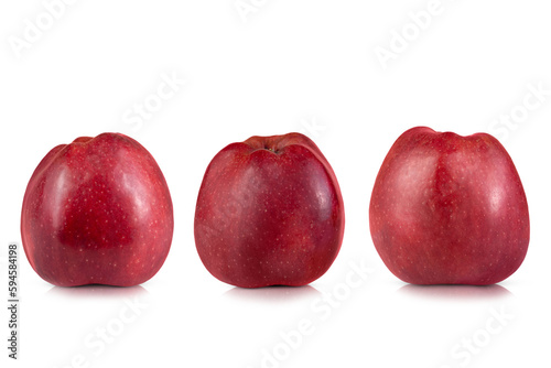 Set of red chief apples isolated on transparent background with shadow and reflection.