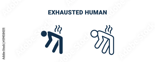 exhausted human icon. Outline and filled exhausted human icon from feeling and reaction collection. Line and glyph vector isolated on white background. Editable exhausted human symbol.
