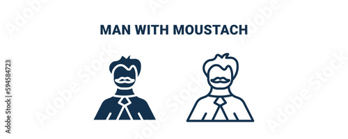 man with moustach icon. Outline and vector man with moustach icon from business and finance collection. Line and glyph vector isolated on white background. Editable man with moustach symbol.