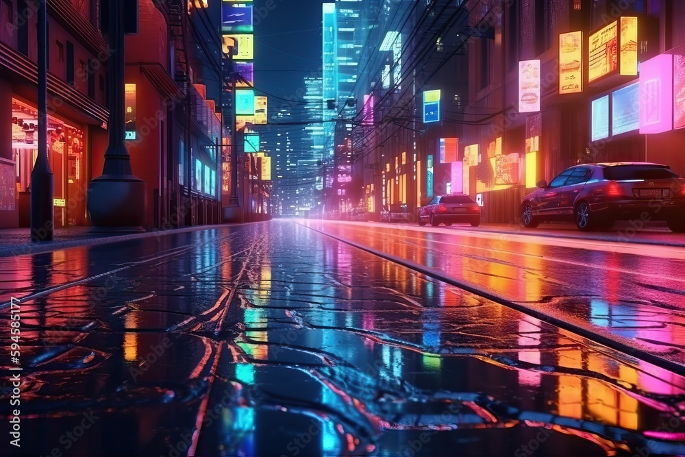 3D Rendering of abstract neon mega city with light (Ai generated)