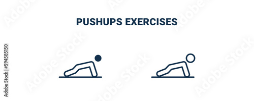 pushups exercises icon. Outline and filled pushups exercises icon from Fitness and Gym collection. Line and glyph vector isolated on white background. Editable pushups exercises symbol.