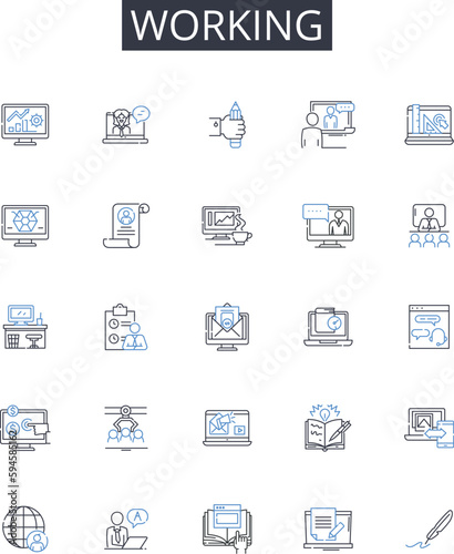 Working line icons collection. Laboring, Engaged, Employed, Occupied, Operating, Serving, Toiling vector and linear illustration. Functioning,Handling,Pursuing outline signs set