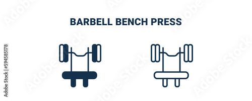 barbell bench press icon. Outline and filled barbell bench press icon from Fitness and Gym collection. Line and glyph vector isolated on white background. Editable barbell bench press symbol.