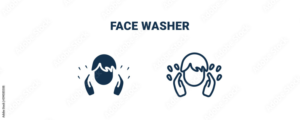 face washer icon. Outline and filled face washer icon from Hygiene and Sanitation collection. Line and glyph vector isolated on white background. Editable face washer symbol. face washer icon. Outline and filled face washer icon from Hygiene and Sanitation collection. Line and glyph vector isolated on white background. Editable face washer symbol.