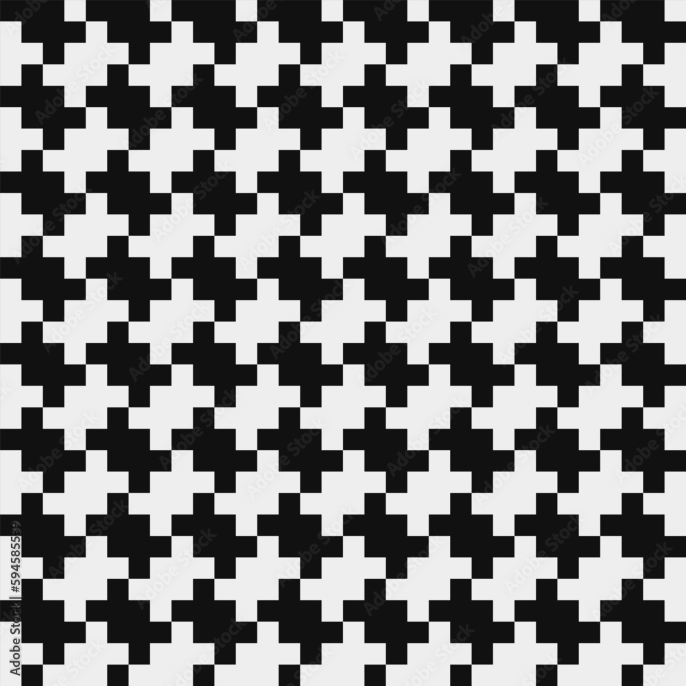 Fototapeta premium Black White Houndstooth Pattern, abstract seamless fashion trend pattern fabric textures, pixel art vector monochrome illustration. Design for web and mobile app.