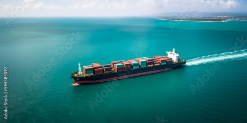 beladenes Containerschiff auf hoher See KI
