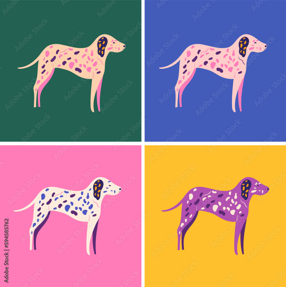 Colourful cartoon vector illustration with cute dog in the style of pop art