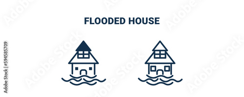 flooded house icon. Outline and filled flooded house icon from Insurance and Coverage collection. Line and glyph vector isolated on white background. Editable flooded house symbol.