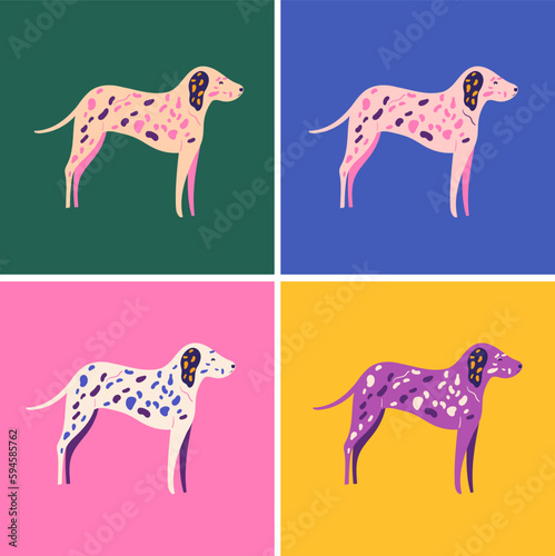 Colourful cartoon vector illustration with cute dog in the style of pop art