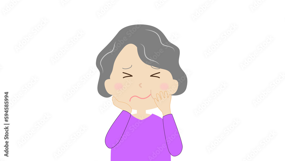 歯が痛い中高年の女性のイラスト 歯が痛い中高年の女性のイラスト