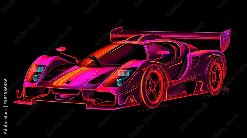 Fototapeta premium Futuristic retro wave synth wave car Retro sport car. Sports Car Illustration. Generative AI