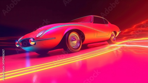 Futuristic retro wave synth wave car Retro sport car. Sports Car Illustration. Generative AI