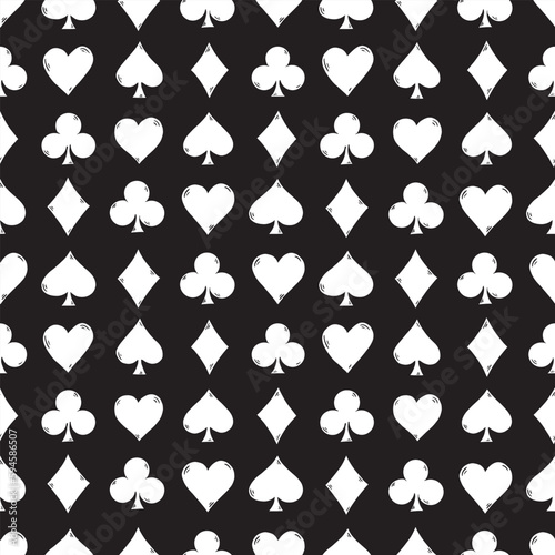 Doodle card symbol suits poker repeat pattern. Vector illustration seamless pattern background