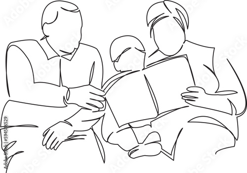 grandparents reading a book to their grandson