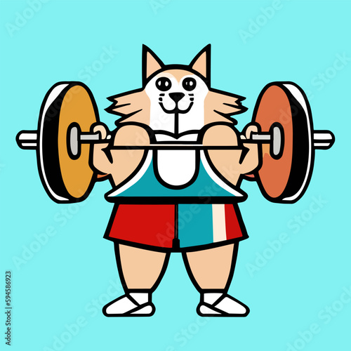 Cute vector design of a cat exercising lifting weights, a cartoon design with a flat style
