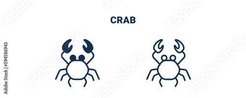 crab icon. Outline and filled crab icon from travel and trip collection. Line and glyph vector isolated on white background. Editable crab symbol.
