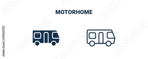 motorhome icon. Outline and filled motorhome icon from travel and trip collection. Line and glyph vector isolated on white background. Editable motorhome symbol.