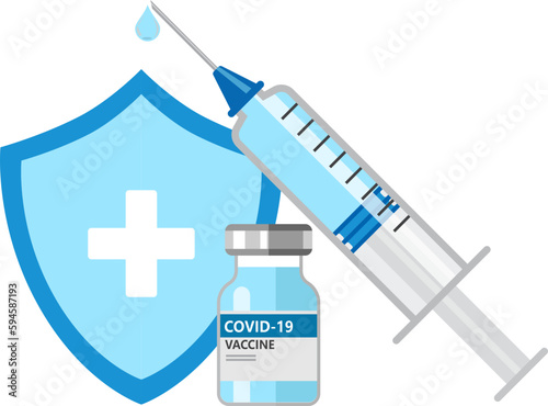 Covid-19 Coronavirus concept. vaccine vial and syringe. pandemic covid-19 outbreak. isolated icon. flat illustration