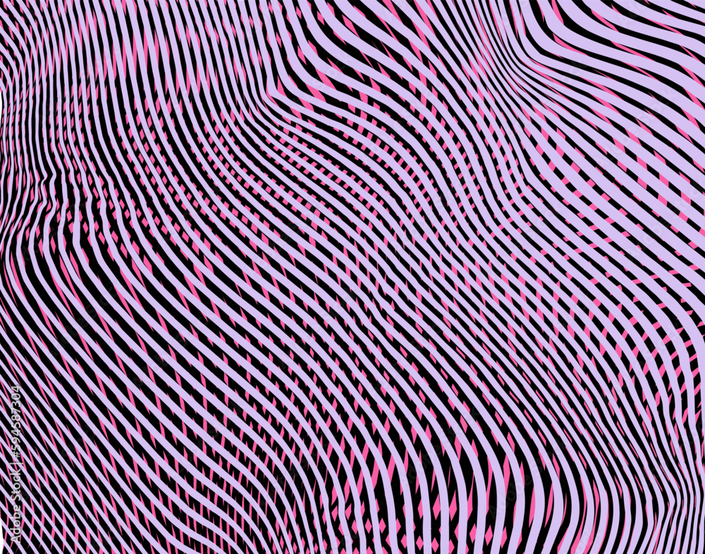 Abstract moire pattern with wavy grid of linear grid effect. Metaverse concept background for wall art, panel, poster, web banner, mobile apps, interior decor. Abstract moire pattern with wavy grid of linear grid effect. Metaverse concept background for wall art, panel, poster, web banner, mobile apps, interior decor.