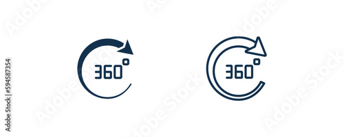 360 degree icon. Outline and filled 360 degree icon from artificial intellegence collection. Line and glyph vector isolated on white background. Editable 360 degree symbol.