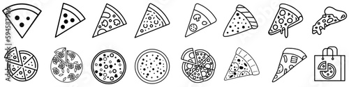 Pizza icon vector set. Pizzeria illustration sign collection. Fast food symbol. Food logo.