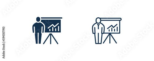 graphic panel and man icon.Outline and filled graphic panel and man icon from business collection. Line and glyph isolated on white background. Editable graphic panel and man symbol.