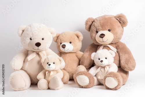 group of teddy bears on white background, generative AI © Kien