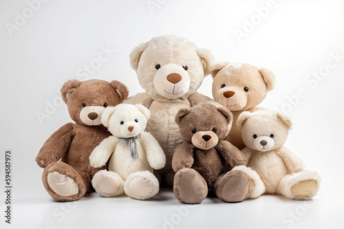 group of teddy bears on white background, generative AI © Kien
