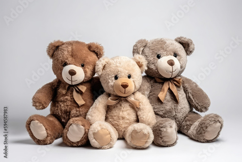group of teddy bears on white background, generative AI © Kien
