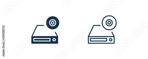 dvd drive icons. Outline and filled dvd drive, drive icon from computer and tech collection. Line and glyph vector isolated on white background. Editable dvd drive symbol.