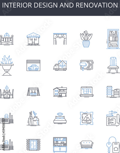 Interior design and renovation line icons collection. Evaluation, Assessment, Analysis, Appraisal, Critique, Inspection, Examination vector and linear illustration. Feedback,Review,Scrutiny outline