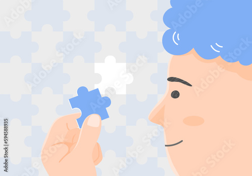 A person with puzzle, mental health concept. Flat vector illustration.