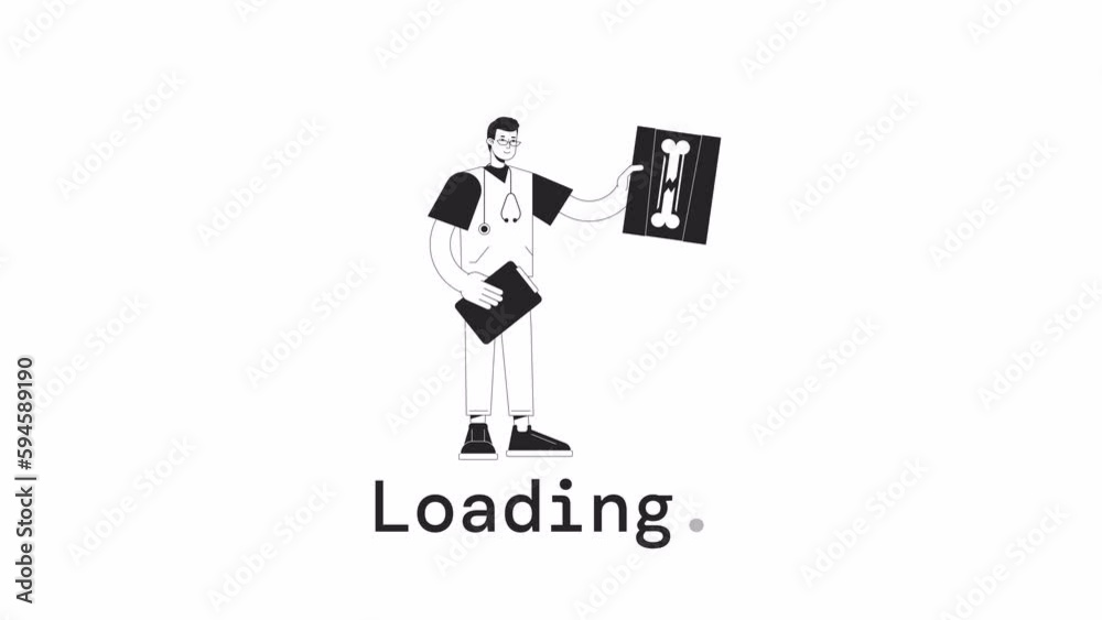 Bone x-ray bw loader animation. Diagnostic imaging in hospital. Flash message 4K video footage. Isolated monochrome loading progress indicator with alpha channel transparency for UI, UX web design