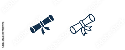 diploma roll icon. Outline and filled diploma roll, roll icon from education collection. Line and glyph vector isolated on white background. Editable diploma roll symbol.