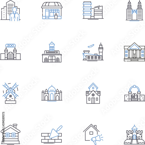 Property renovation line icons collection. Refurbishment, Restoration, Remodeling, Redecoration, Renovation, Makeover, Improvement vector and linear illustration. Upgrade,Overhaul,Modernization