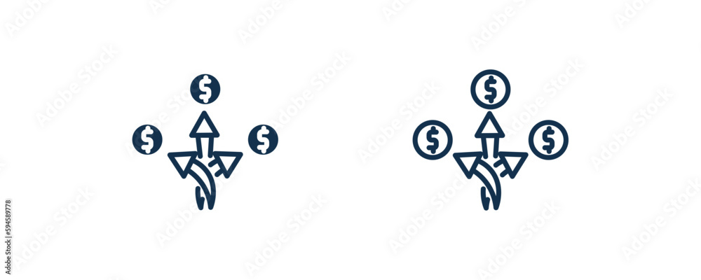diversify icon. Outline and filled diversify icon from marketing collection. Line and glyph vector isolated on white background. Editable diversify symbol.