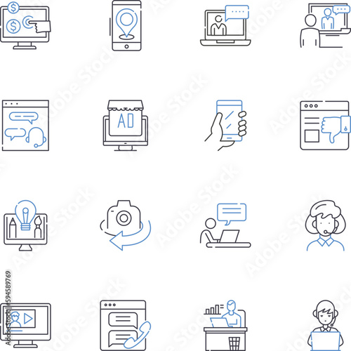 News outlets line icons collection. Journalism, Breaking, Headlines, Current, Insights, Updates, Reportage vector and linear illustration. Coverage,Newsroom,Analysis outline signs set