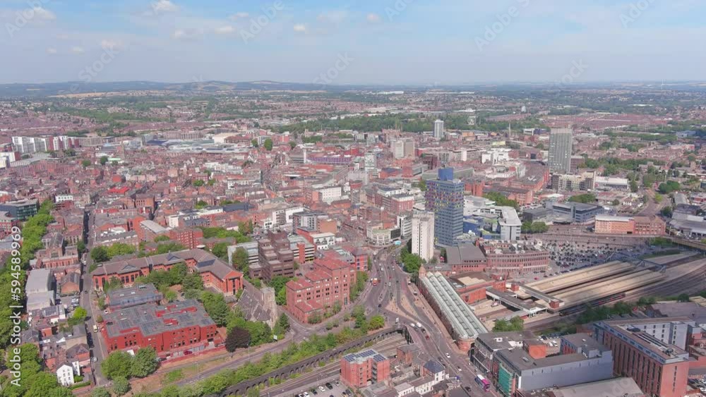 Leicester, UK: Aerial view of famous historic city in England in summer - landscape panorama of United Kingdom from above Leicester, UK: Aerial view of famous historic city in England in summer - landscape panorama of United Kingdom from above
