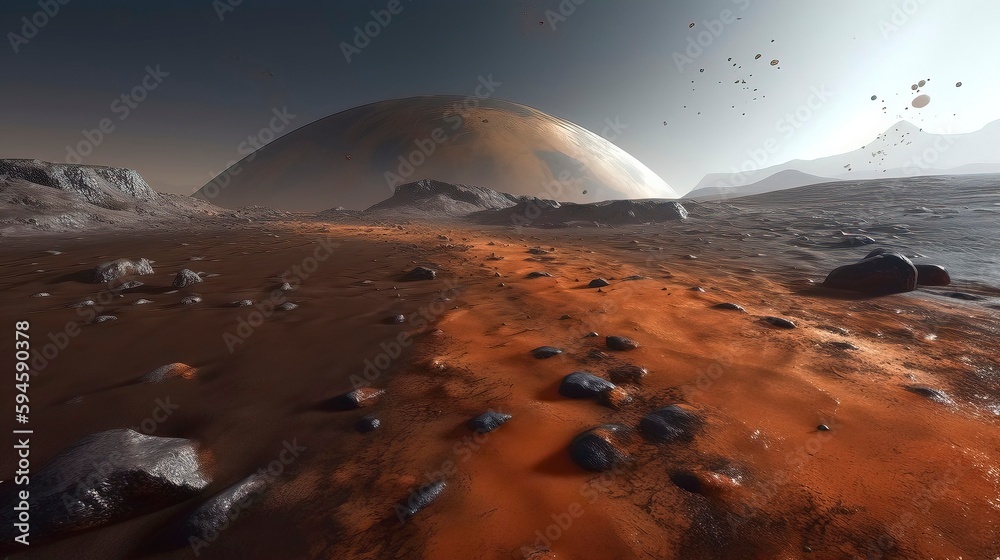 Great landing on the planet Mars and beautiful space background. Generative AI