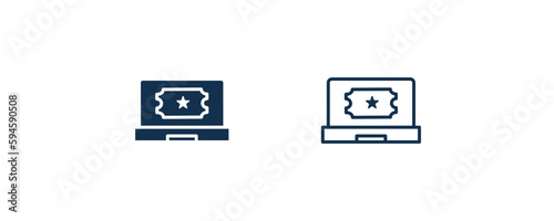 buy tickets online icon. Outline and filled buy tickets online icon from cinema and theater collection. Line and glyph vector isolated on white background. Editable buy tickets online symbol.