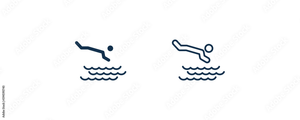 Fototapeta premium headfirst to water icon. Outline and filled headfirst to water icon from behavior and action collection. Line and glyph vector isolated on white background. Editable headfirst to water symbol.