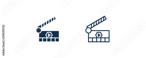 movie clapper open icon. Outline and filled movie clapper open icon from cinema and theater collection. Line and glyph vector isolated on white background. Editable movie clapper open symbol.