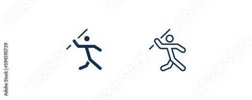 man throwing javelin icon. Outline and filled man throwing javelin icon from behavior and action collection. Line and glyph vector isolated on white background. Editable man throwing javelin symbol.