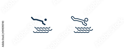 headfirst to water icon. Outline and filled headfirst to water icon from behavior and action collection. Line and glyph vector isolated on white background. Editable headfirst to water symbol.