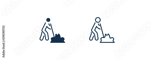man digging icon. Outline and filled man digging icon from behavior and action collection. Line and glyph vector isolated on white background. Editable man digging symbol.
